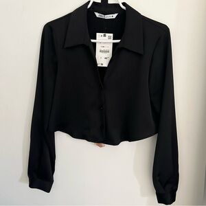 ZARA silk cropped blouse